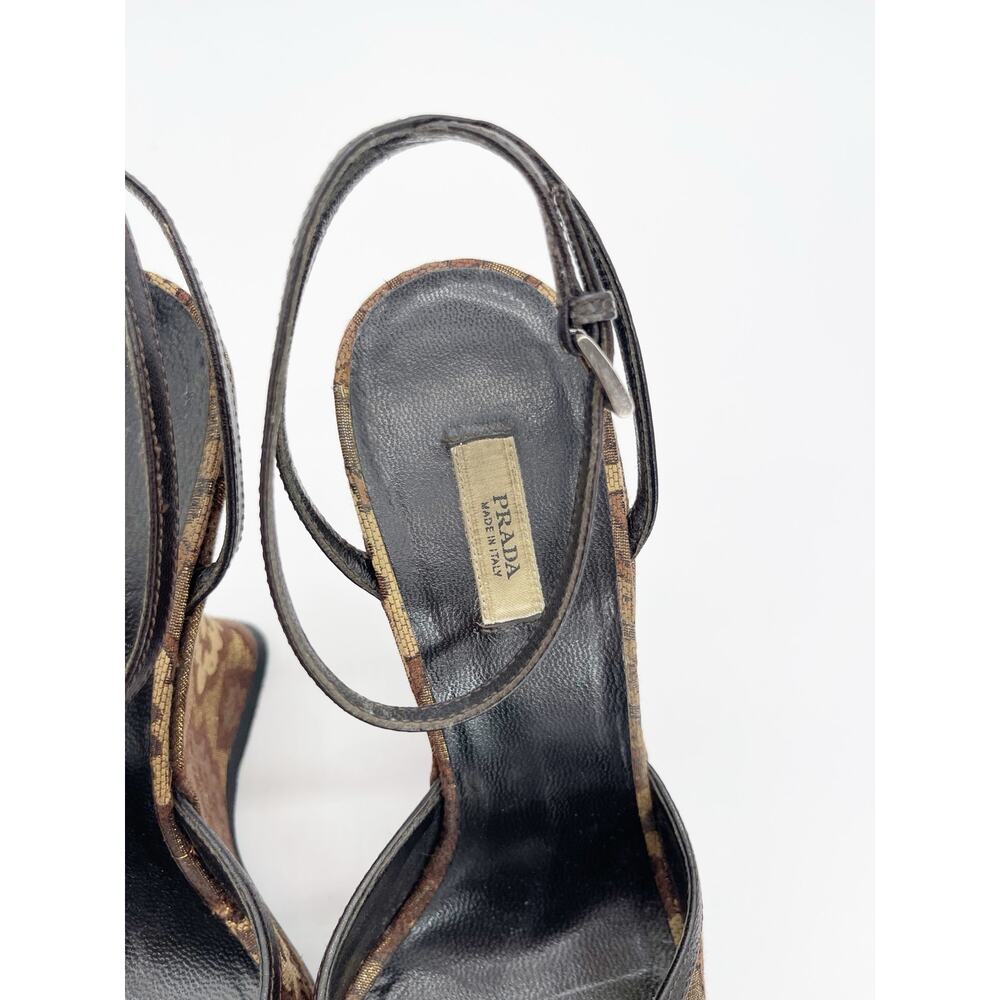 Prada Retro Y2K Brown Bronze Brocade Lurex Bow Sculptural Wedge Sandals IT 36.5 - Picture 12 of 14